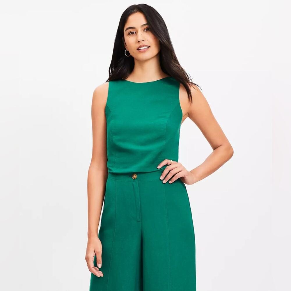 NEW LOFT Linen Blend Strappy Back Shell Crop Tank in Evergreen - Size 2